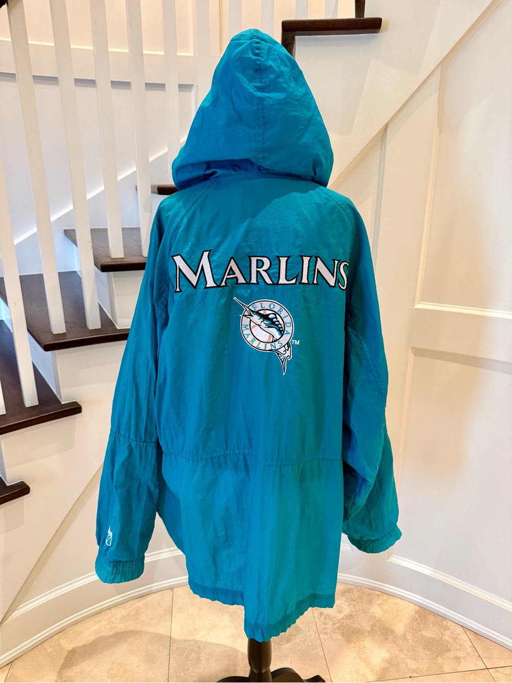 90's Florida Marlins MLB Hooded Nylon Windbreaker, Size XL